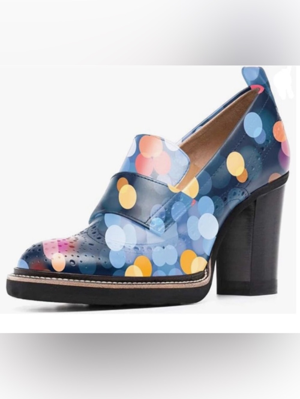 NIB-YDN Navy Multicolor Polka Dot Block Heel Loafer
Runs small like 9 1/2